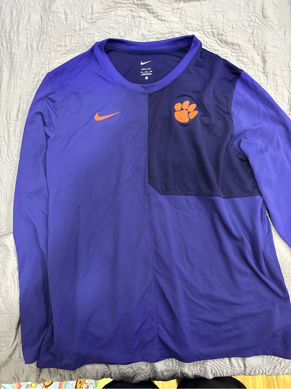 XXL Clemson Nike Purple Long Sleeve Athletic Shirt with Orange Swoosh & Paw